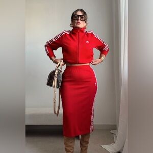 Brand new with tags scarlet red skirt and jacket adidas outfit